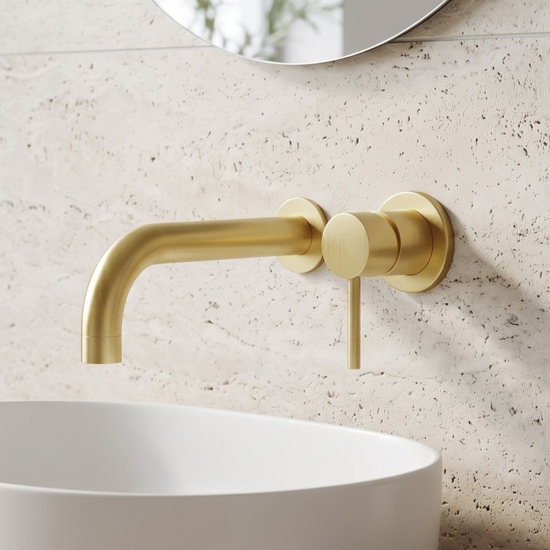 Fairford Element 5 Brushed Brass Wall Mounted Basin Mixer, 2 Hole
