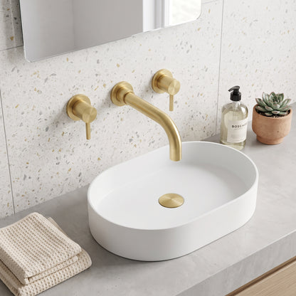 Fairford Element 5 Brushed Brass Wall Mounted Basin Mixer, 3 Hole