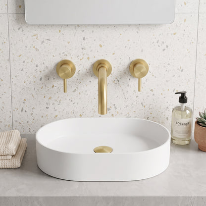 Fairford Element 5 Brushed Brass Wall Mounted Basin Mixer, 3 Hole