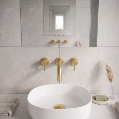 Fairford Element 5 Brushed Brass Wall Mounted Basin Mixer, 3 Hole