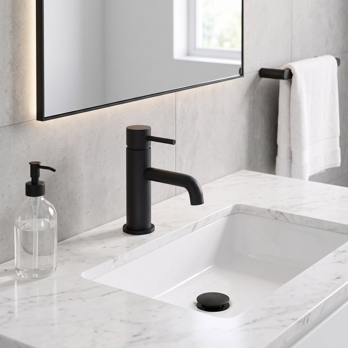 Fairford Element 5 Matt Black Basin Mixer with Push Button Waste