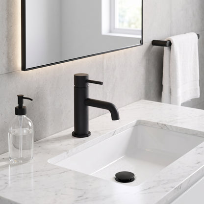 Fairford Element 5 Matt Black Basin Mixer with Push Button Waste