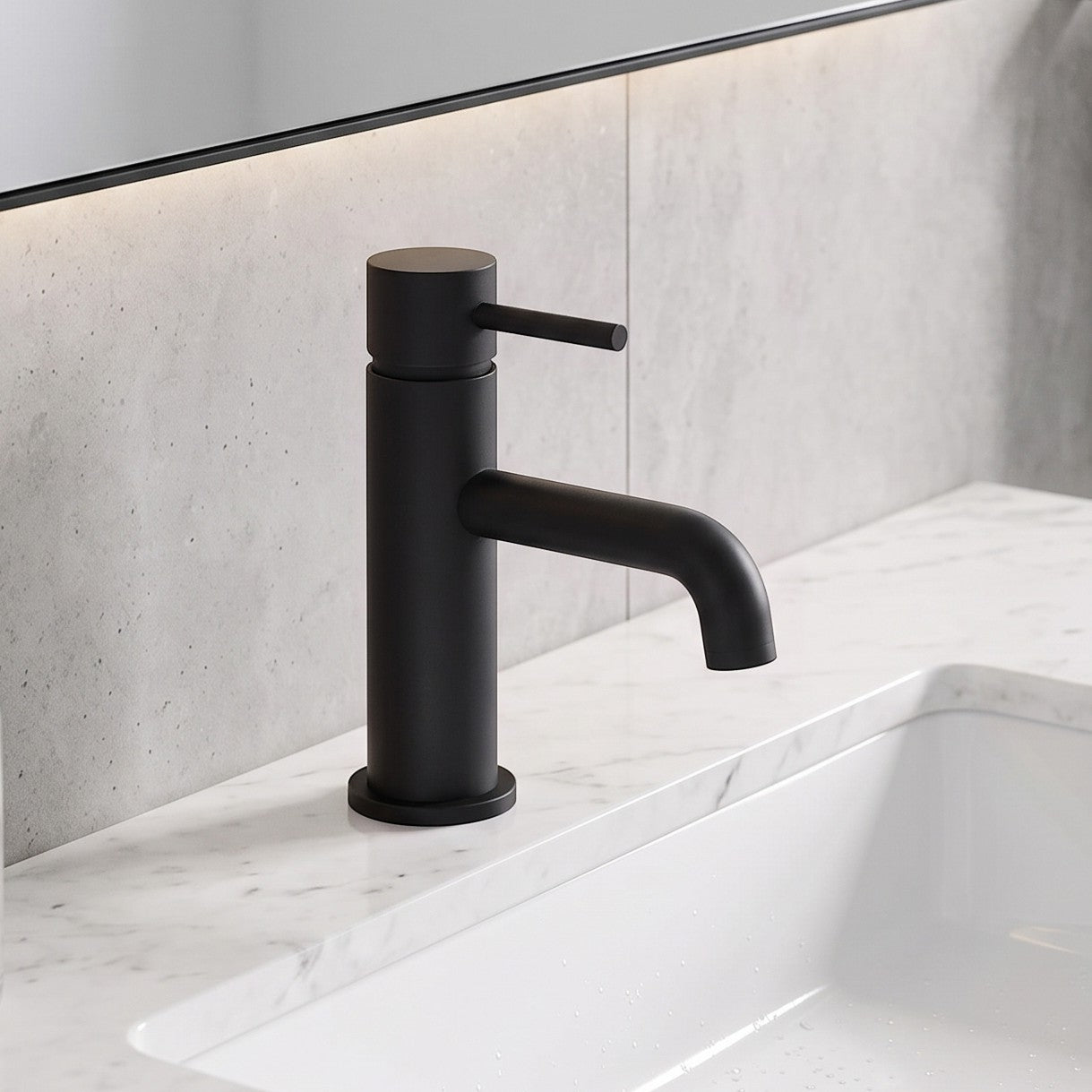 Fairford Element 5 Matt Black Basin Mixer with Push Button Waste