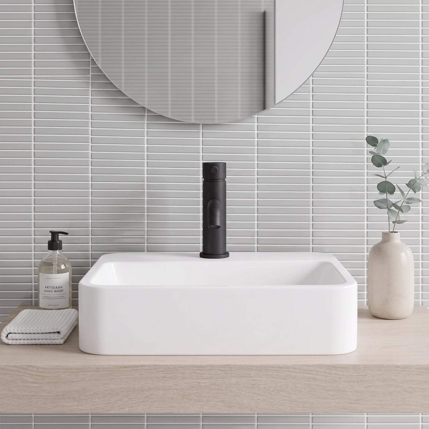 Fairford Element 5 Matt Black Mini Basin Mixer with Push Button Waste