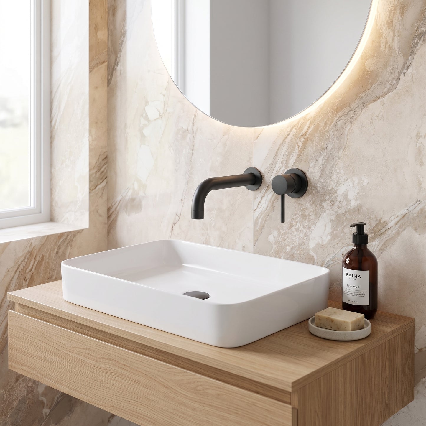 Fairford Element 5 Matt Black Wall Mount Basin Mixer, 2 Hole
