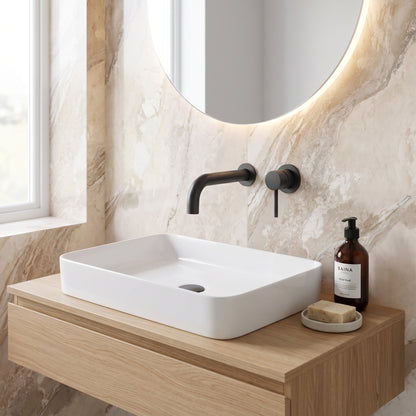 Fairford Element 5 Matt Black Wall Mount Basin Mixer, 2 Hole