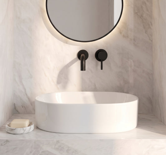 Fairford Element 5 Matt Black Wall Mount Basin Mixer, 2 Hole