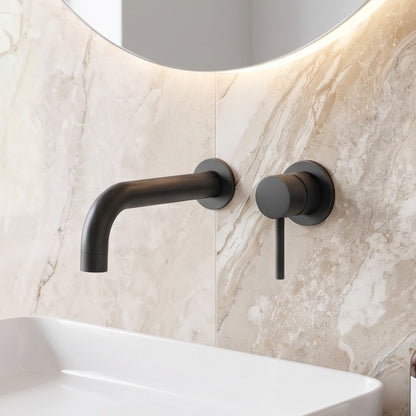 Fairford Element 5 Matt Black Wall Mount Basin Mixer, 2 Hole