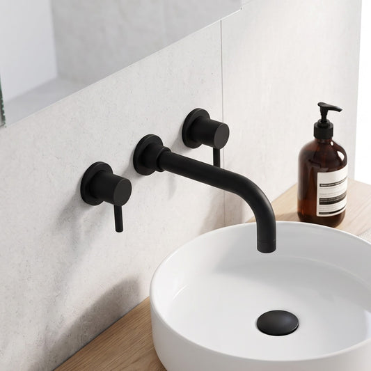 Fairford Element 5 Matt Black Wall Mount Basin Mixer, 3 Hole