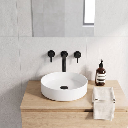 Fairford Element 5 Matt Black Wall Mount Basin Mixer, 3 Hole