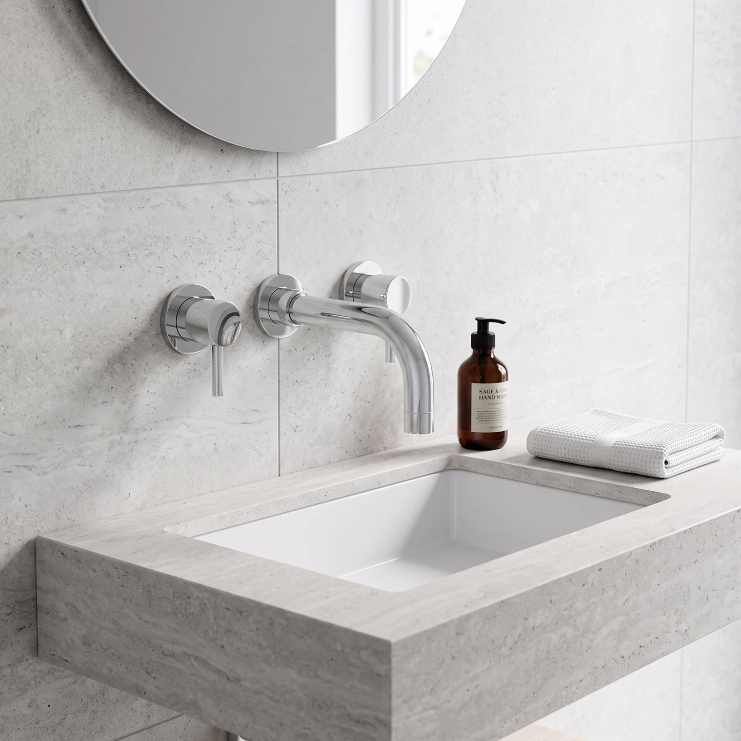 Fairford Element 5 Wall Mounted Basin Mixer, 3 Hole