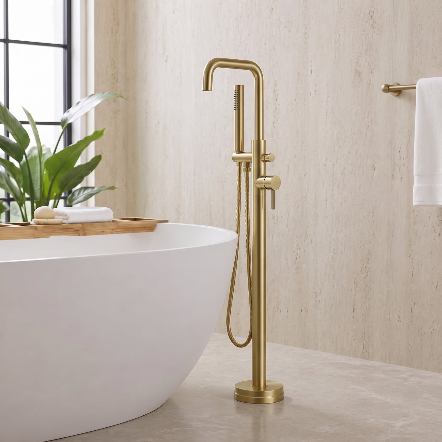 Fairford Element 7 Brushed Brass Freestanding Bath Shower Mixer