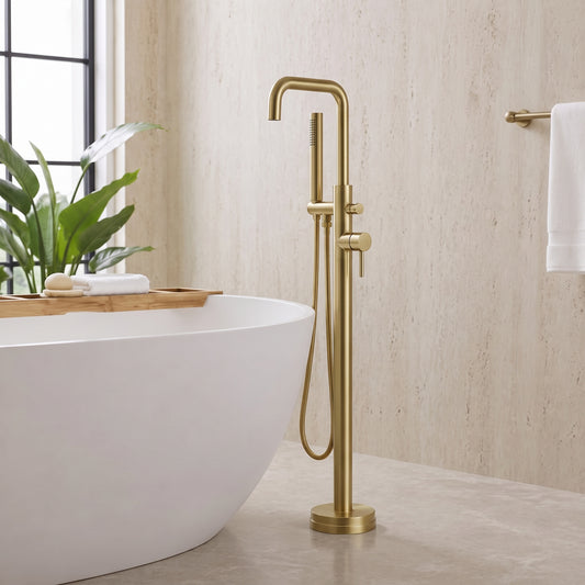 Fairford Element 7 Brushed Brass Freestanding Bath Shower Mixer