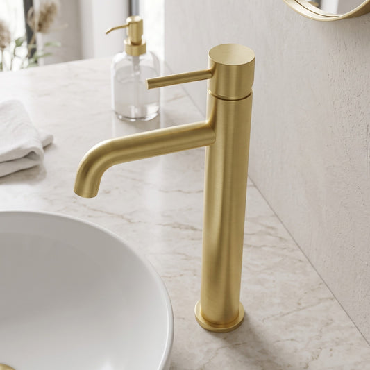 Fairford Element 7 Brushed Brass High Rise Basin Mixer