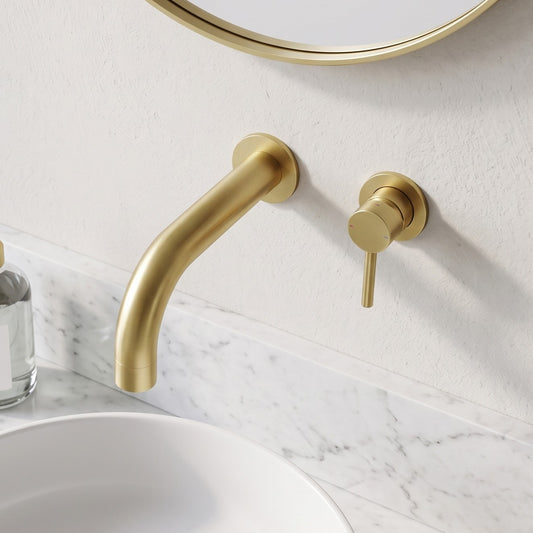 Fairford Element 7 Brushed Brass Short Spout for Wall Mounted Basin Mixer