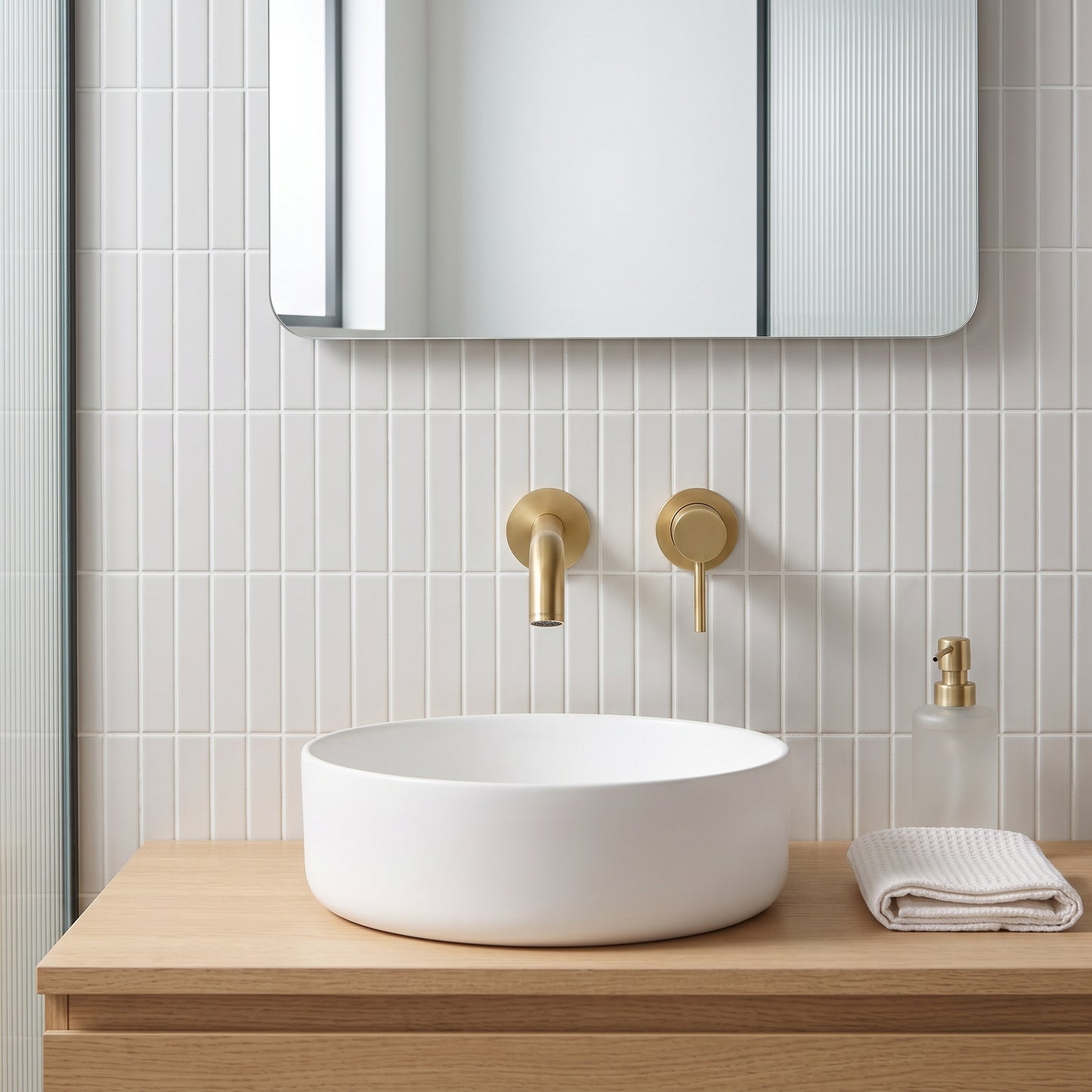 Fairford Element 7 Brushed Brass Short Spout for Wall Mounted Basin Mixer