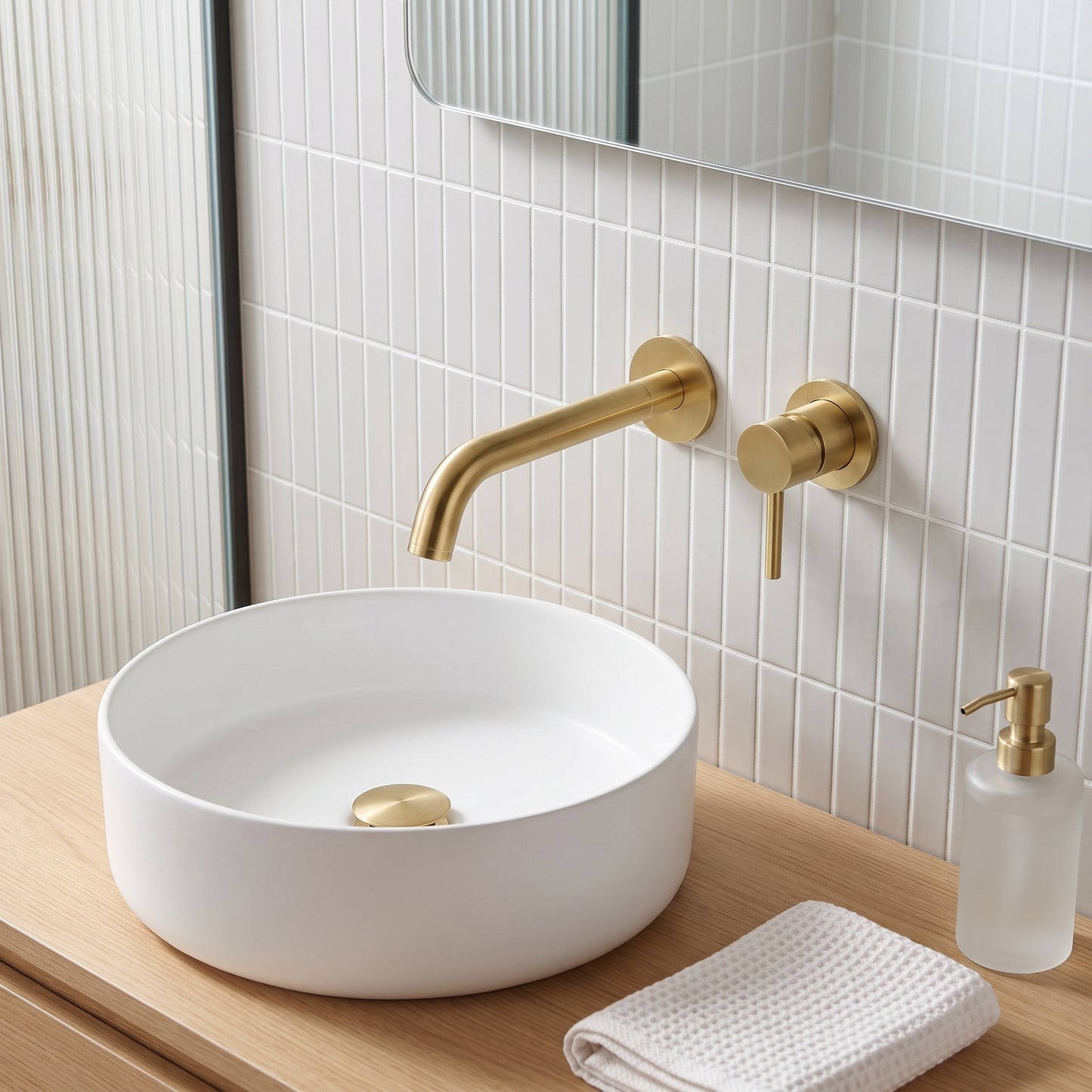 Fairford Element 7 Brushed Brass Short Spout for Wall Mounted Basin Mixer