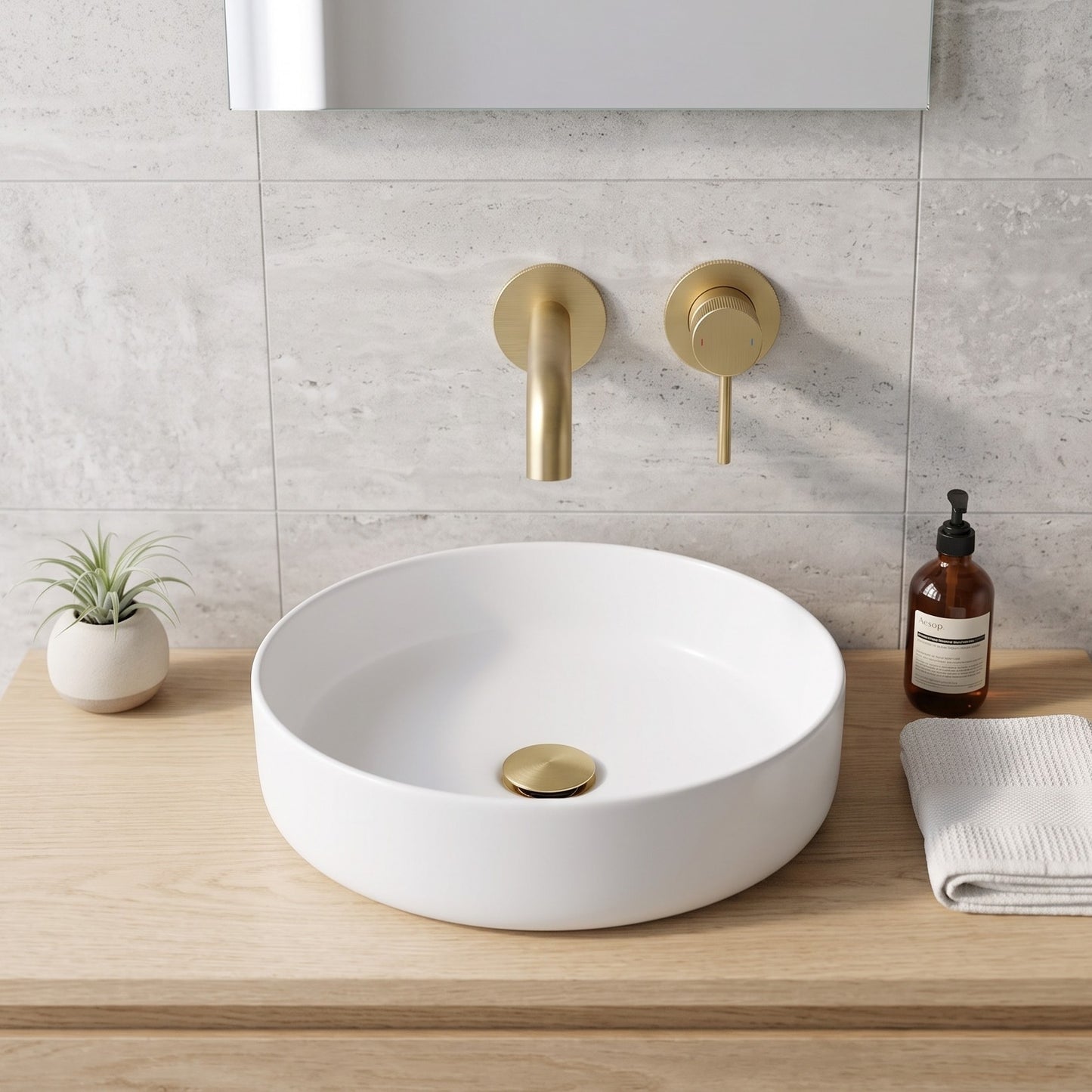 Fairford Element 7 Brushed Brass Wall Mounted Basin Mixer