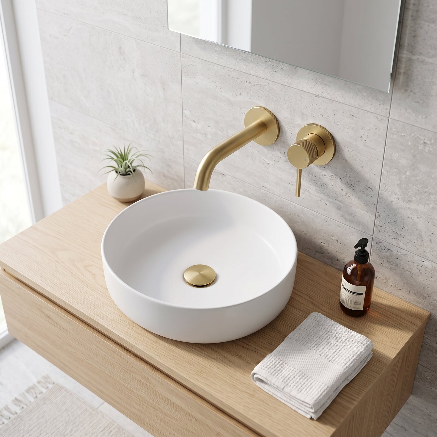 Fairford Element 7 Brushed Brass Wall Mounted Basin Mixer