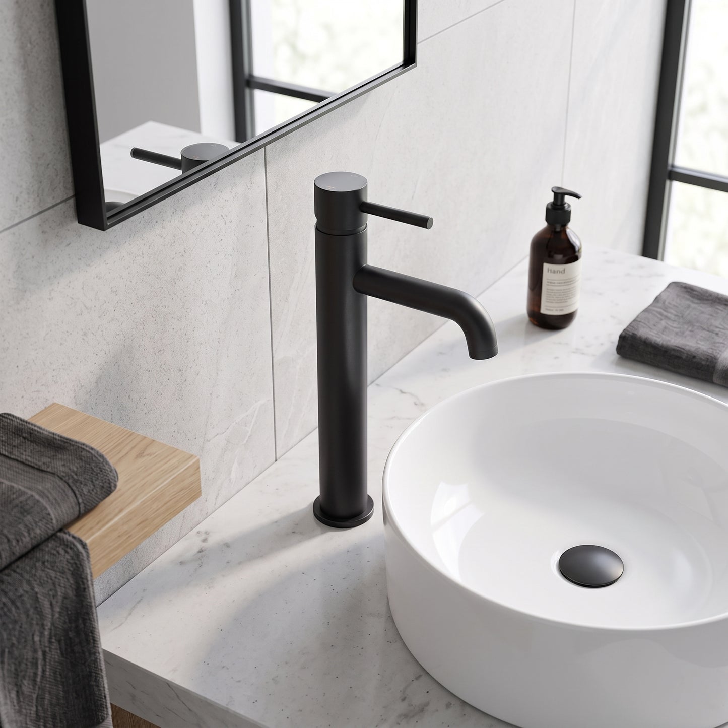 Fairford Element 7 Matt Black High Rise Basin Mixer