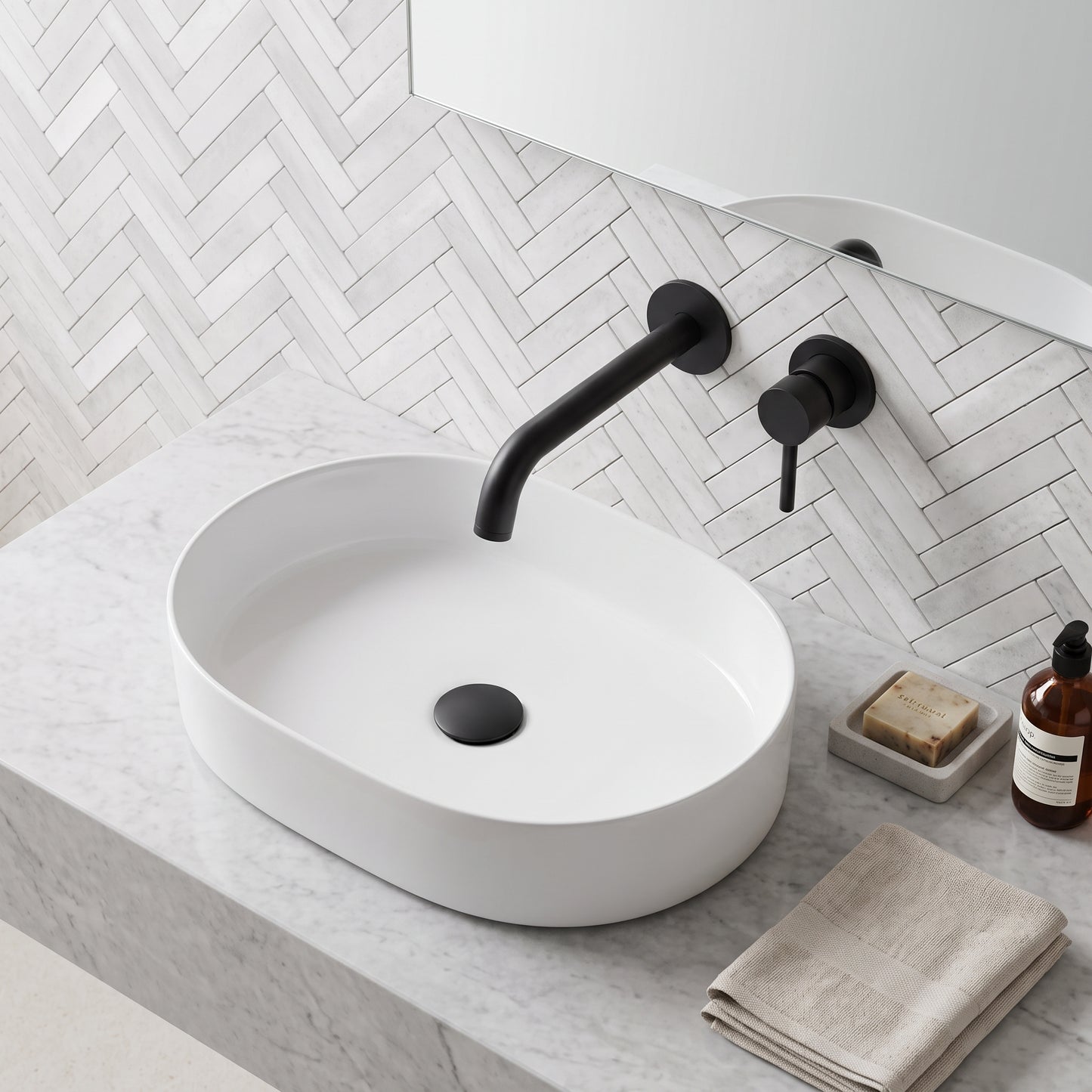 Fairford Element 7 Matt Black Short Spout for Wall Mounted Basin Mixer