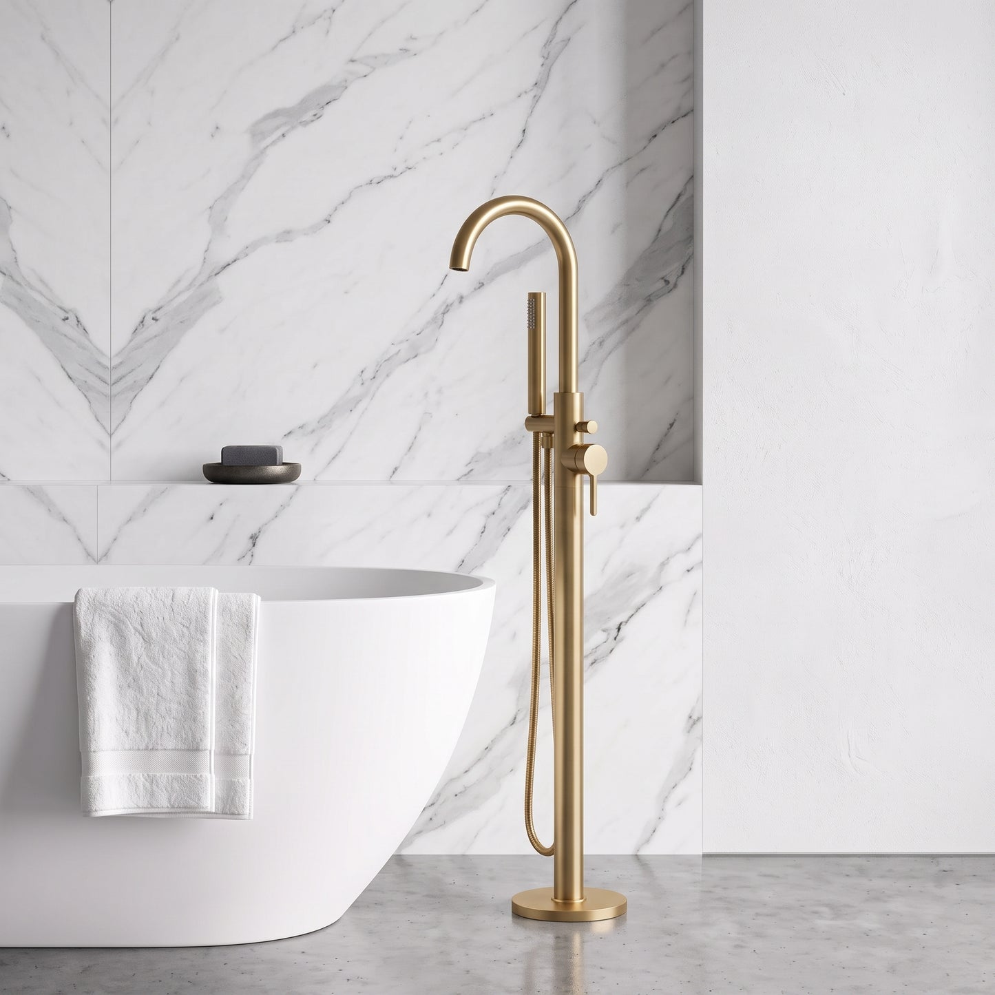 Fairford Element Brushed Brass Freestanding Bath Shower Mixer