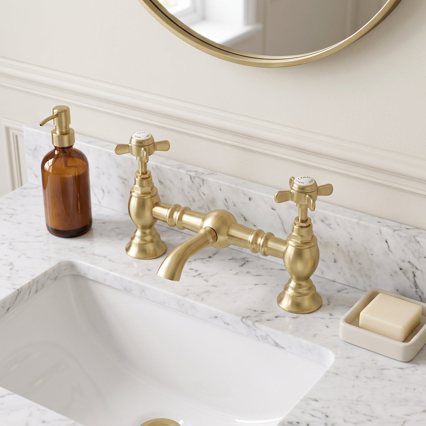 Fairford Kensington Brushed Brass 2 Hole Basin Mixer