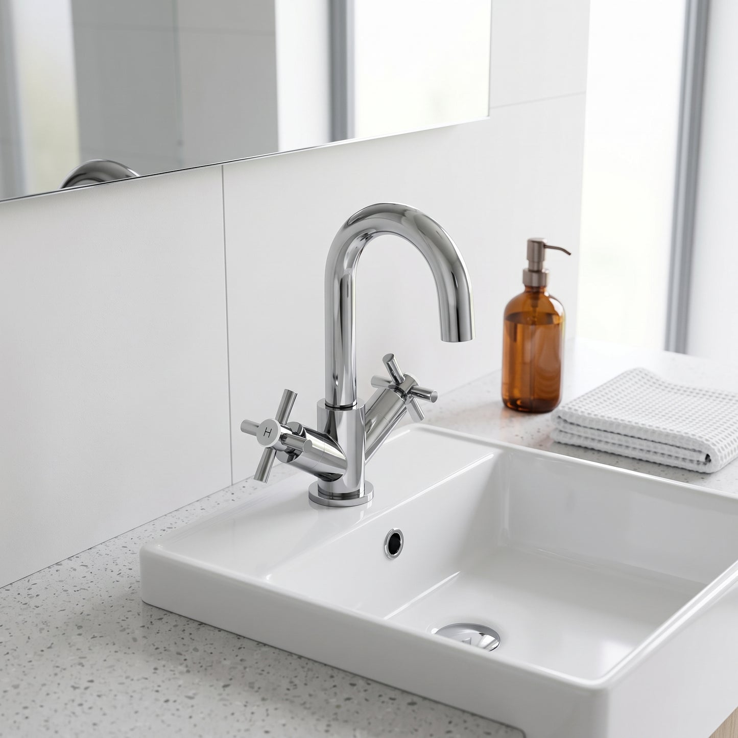 Fairford Lineka Basin Mixer with Push Button Waste