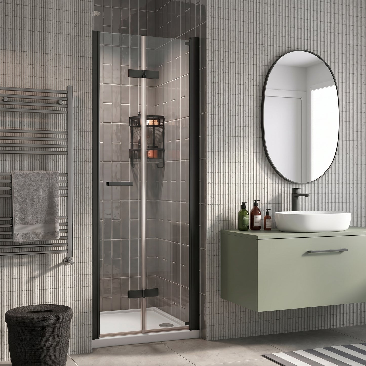 Fairford Pro 8 Black 900mm Frameless 8mm Bi-Fold Shower Door