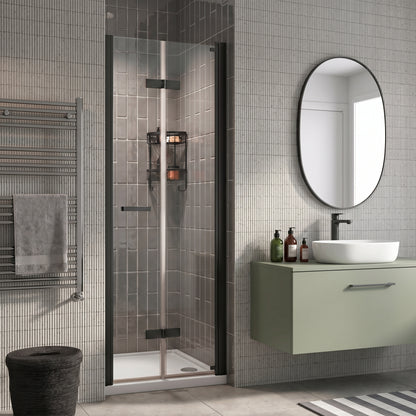 Fairford Pro 8 Black 900mm Frameless 8mm Bi-Fold Shower Door