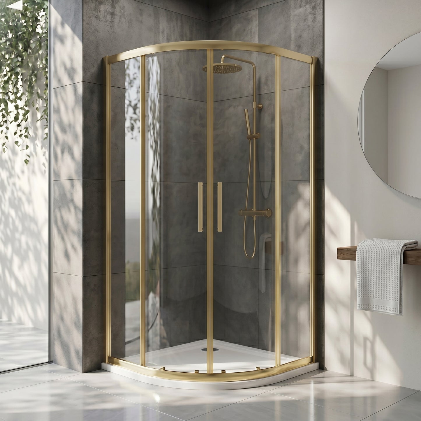 Fairford Pro 8mm 1000 x 1000mm Brushed Brass Quadrant Enclosure