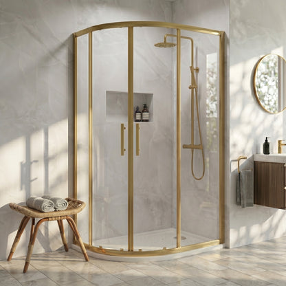 Fairford Pro 8mm 1200 x 800mm Brushed Brass Offset Quadrant Enclosure