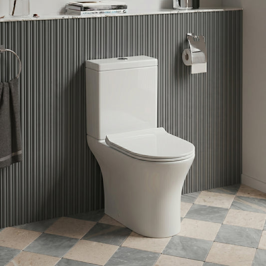 Fairford Tiene Rimless Closed Back Close Coupled Toilet with Wrapover Soft Close Seat