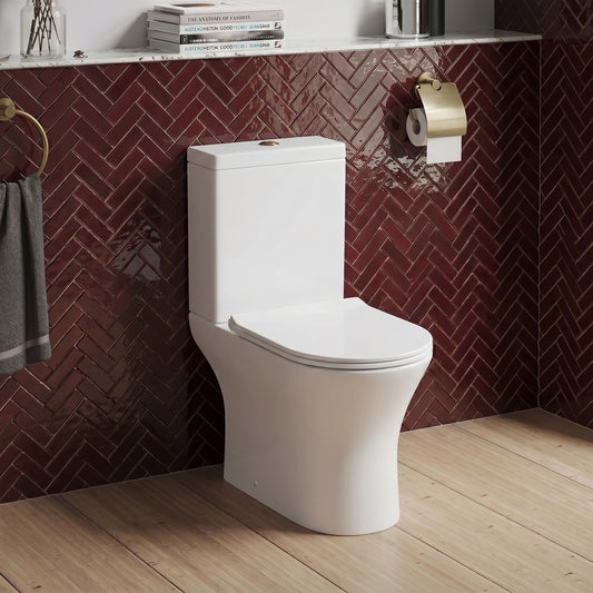 Fairford Tiene Rimless Open Back Close Coupled Toilet with Wrapover Soft Close Seat