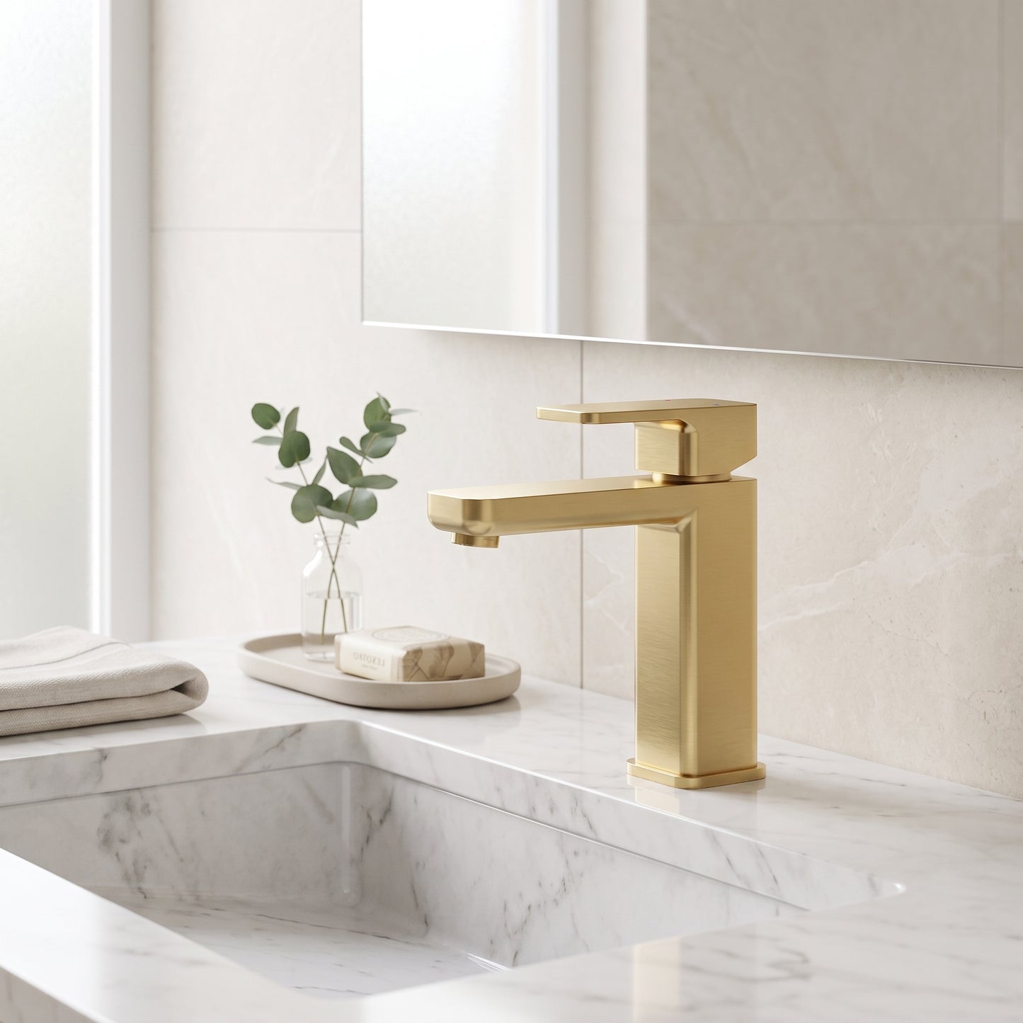 Fairford Una 2 Brushed Brass Basin Mixer with Push Button Waste