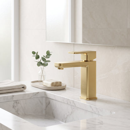 Fairford Una 2 Brushed Brass Basin Mixer with Push Button Waste