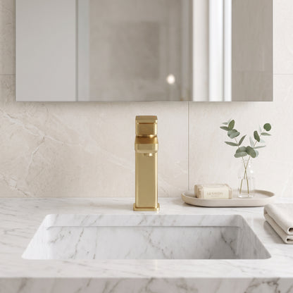 Fairford Una 2 Brushed Brass Basin Mixer with Push Button Waste