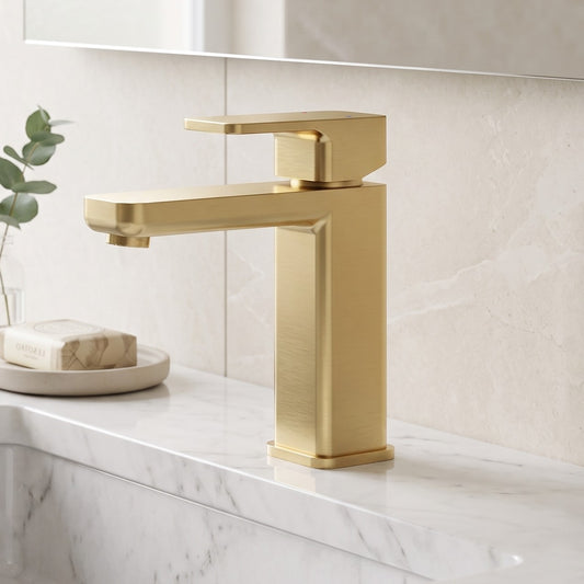 Fairford Una 2 Brushed Brass Basin Mixer with Push Button Waste