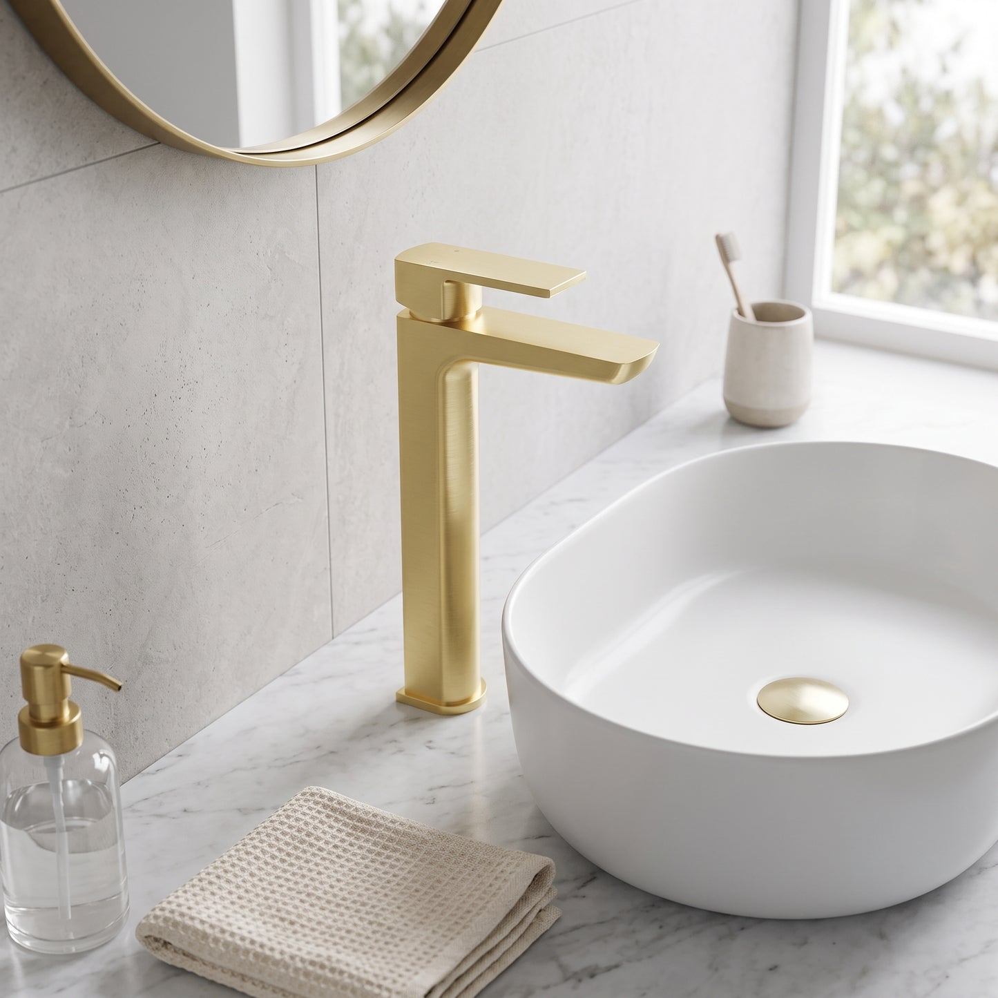 Fairford Una Brushed Brass High Rise Basin Mixer