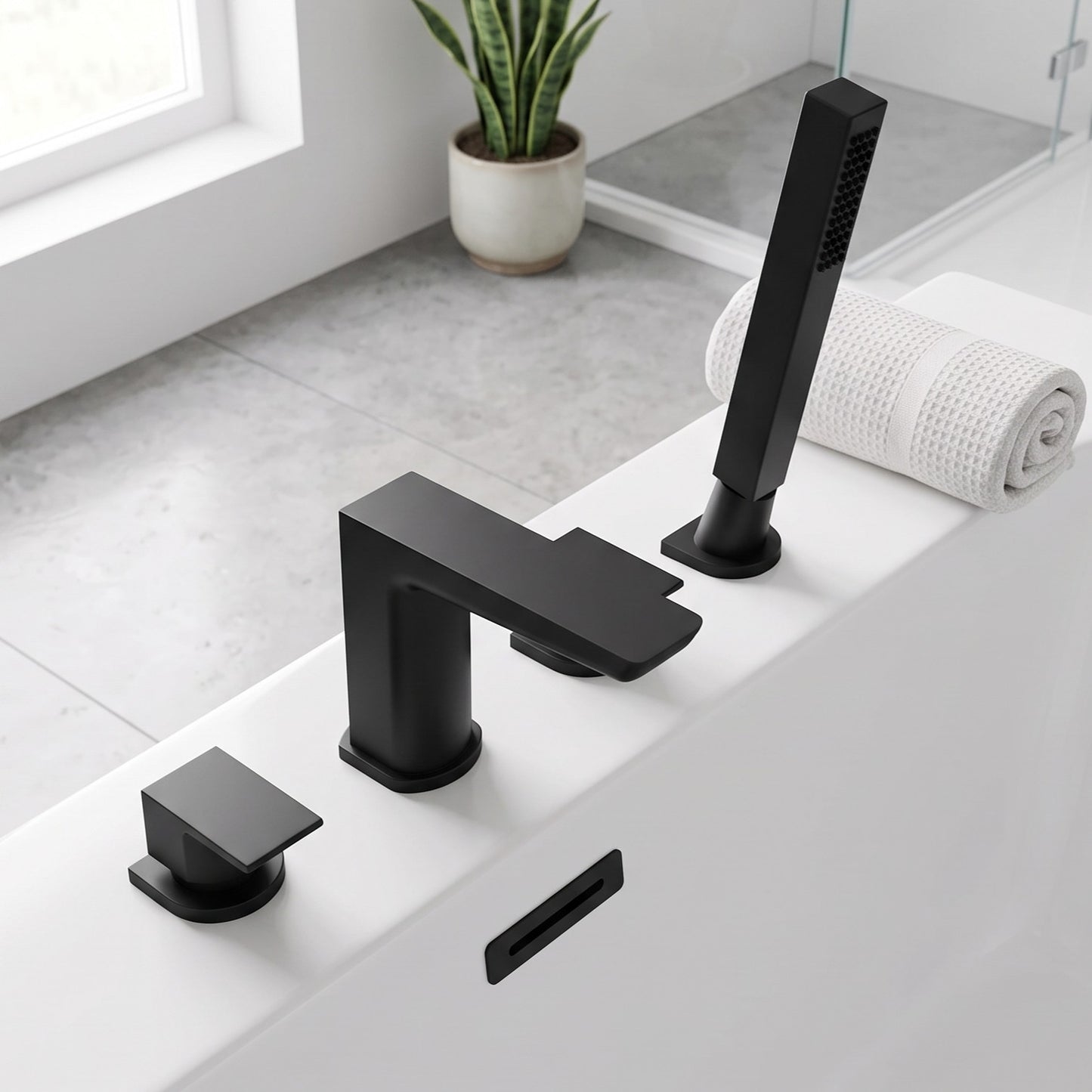 Fairford Una Matt Black 4 Hole Bath Shower Mixer