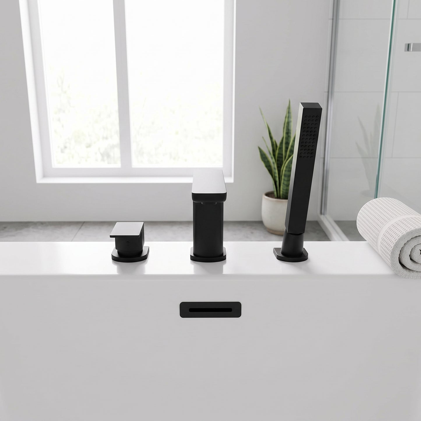 Fairford Una Matt Black 4 Hole Bath Shower Mixer