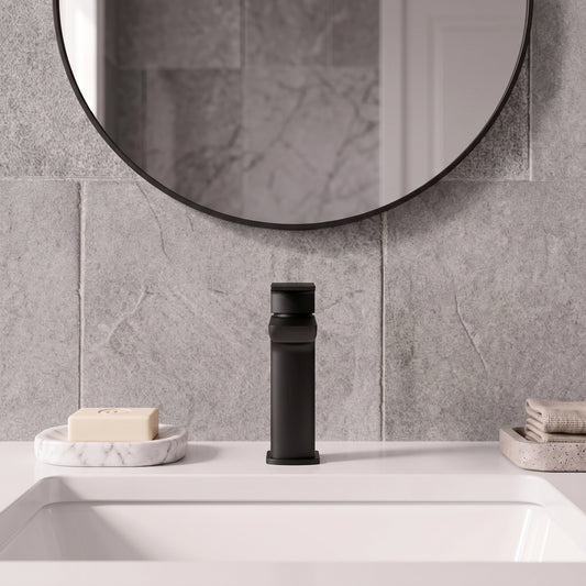 Fairford Una Matt Black Basin Mixer with Push Button Waste