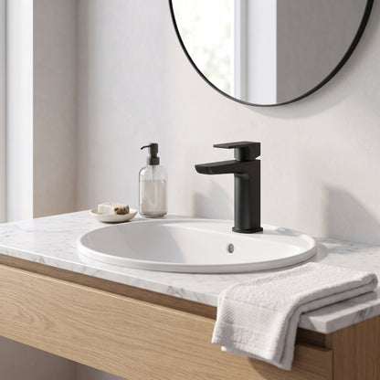 Fairford Una Matt Black Basin Mixer with Push Button Waste