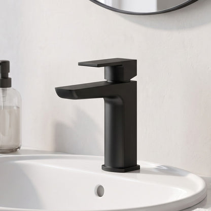 Fairford Una Matt Black Basin Mixer with Push Button Waste