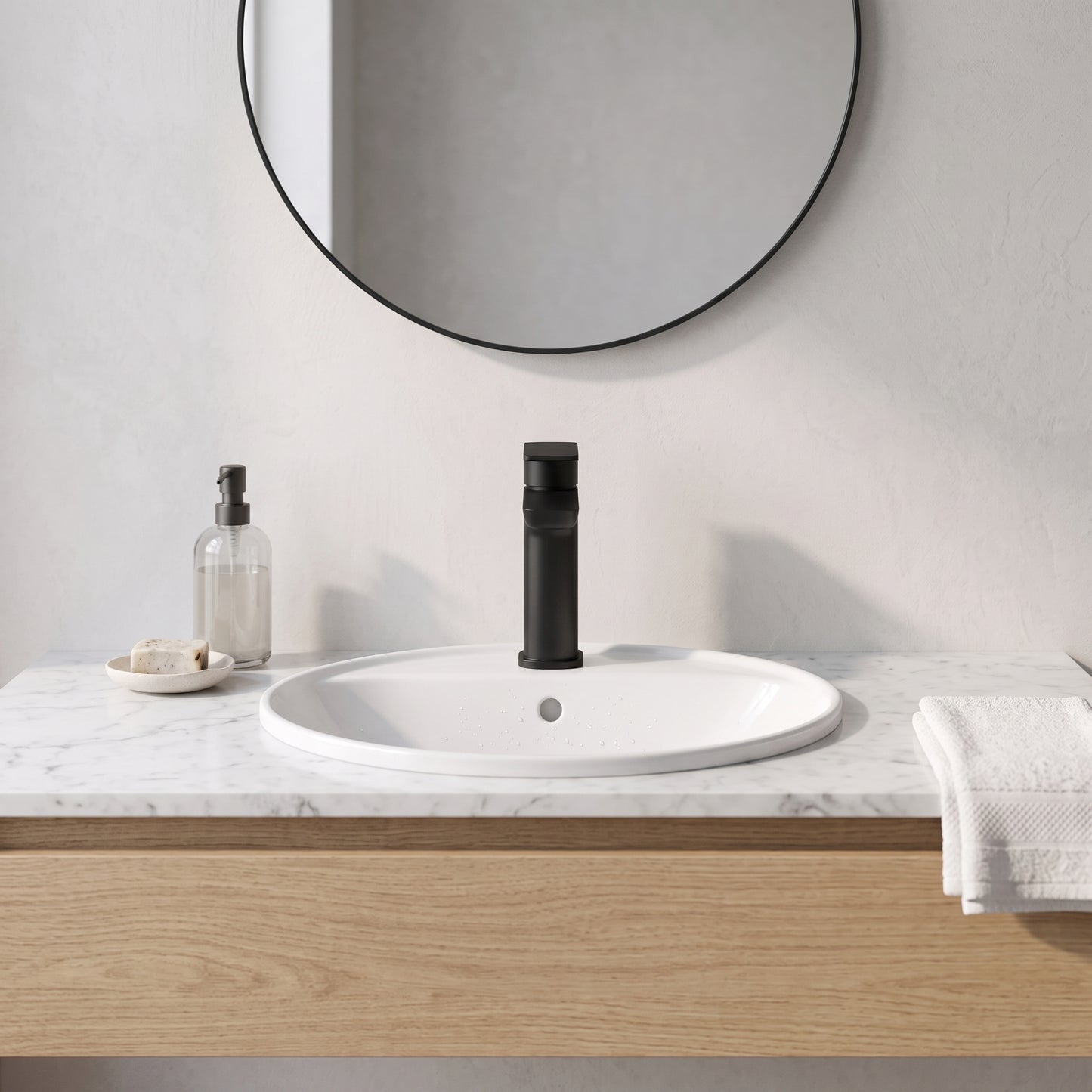 Fairford Una Matt Black Basin Mixer with Push Button Waste