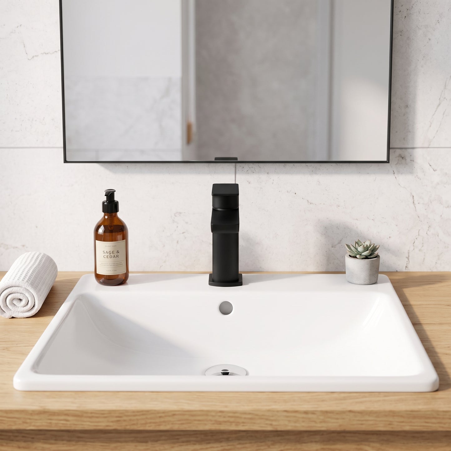 Fairford Una Matt Black Mini Basin Mixer with Push Button Was