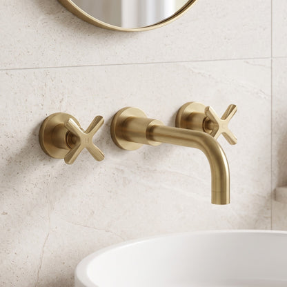 Fairford Verso Brushed Brass 3 Hole Wall Mounted Basin Mixer