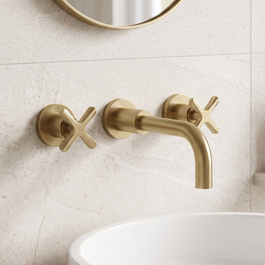 Fairford Verso Brushed Brass 3 Hole Wall Mounted Basin Mixer