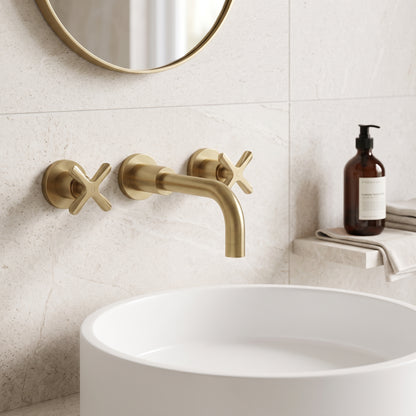 Fairford Verso Brushed Brass 3 Hole Wall Mounted Basin Mixer