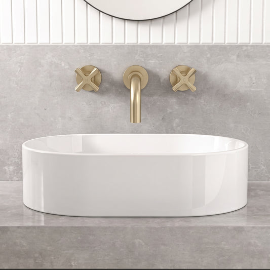 Fairford Verso Brushed Brass 3 Hole Wall Mounted Basin Mixer